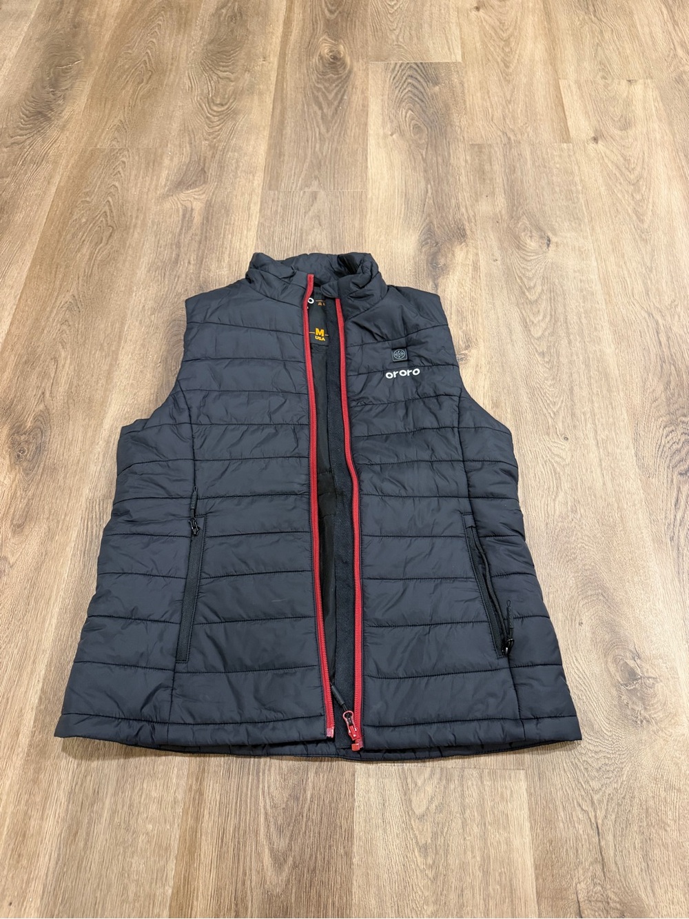 ororo Women's heated Black Quilted Puffer Vest with Red Trim